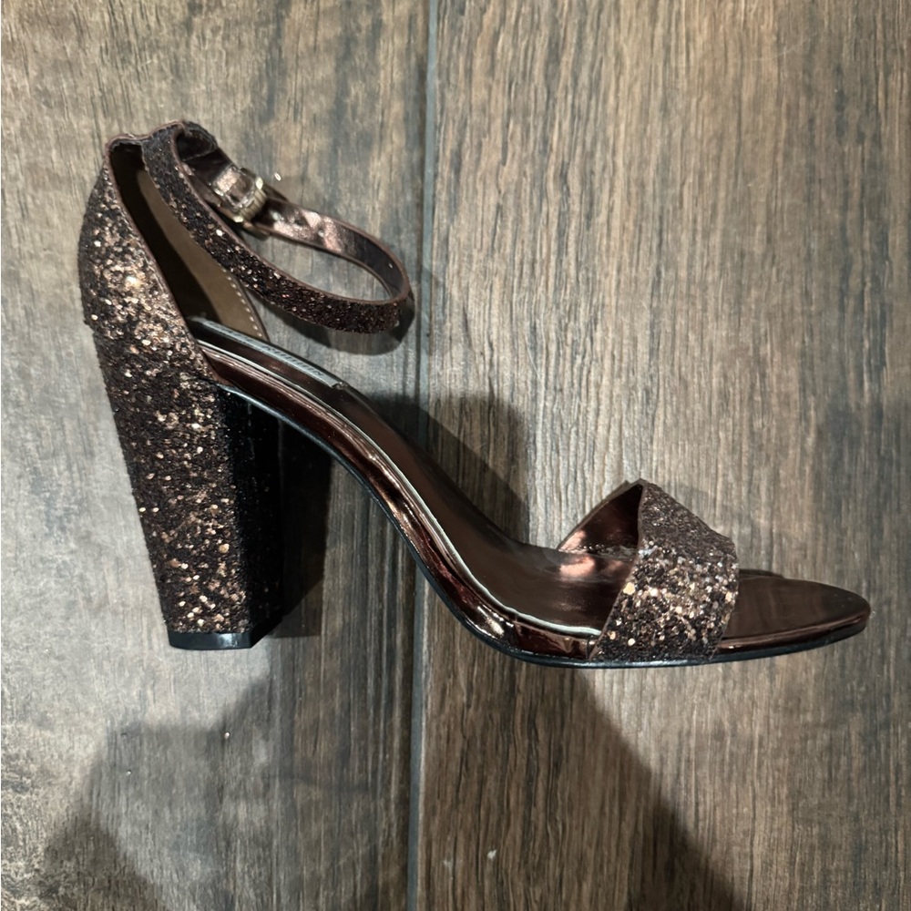 Cape Robbin Glitter Block Heel Sandals - Brown (copper)